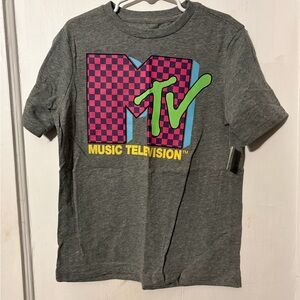 MTV Gray Short Sleeve Kids Tee with Pink and Green Logo